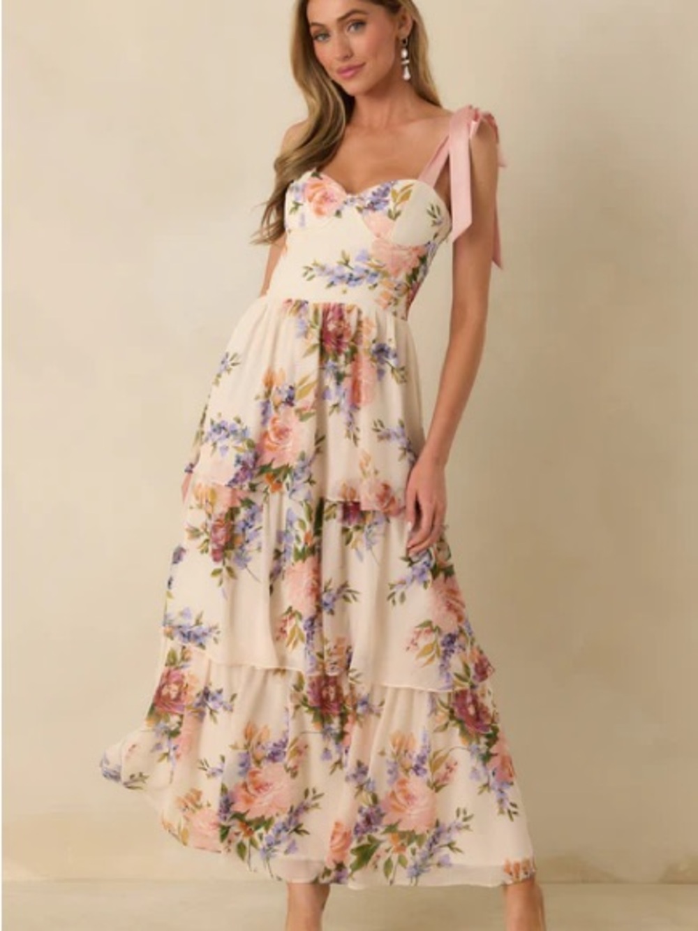 WRITTEN IN FLOWERS BLUSH PINK MULTI FLORAL TIE STRAP MAXI DRESS